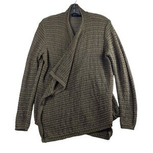 Jones New York Signature Womens Large Open Knit Cardigan Sweater Gold Open Front